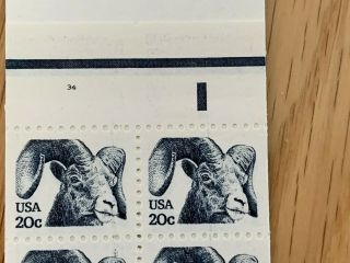 U.  S.  Bklt Of 20 Scott Bk142a 20ct Bighorn Sheep Typeii Rare P 34 Pane