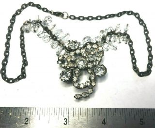 Antique Brass Flower Rhinestone Pendant Necklace Crystal Bead