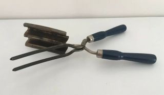 Antique - Vintage Hair Curler Crimper Curling Iron Wood Handle - Blue Handle