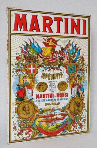 Rare Colorful Vintage French Toleware Advertising Sign For Martini & Rossi