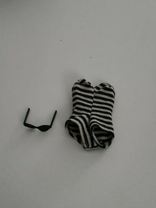 Barbie Black & White Bathing Suit Swim Zebra Stripes Vintage & Sun Glasses 1960s
