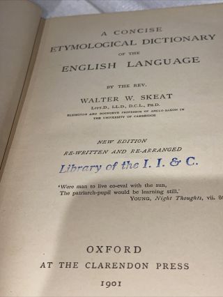 Rare Skeat A CONCISE ETYMOLOGICAL DICTIONARY OF THE ENGLISH LANGUAGE 1901 Oxford 2