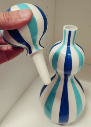 HAPPY CHIC Jonathan Adler GOURD bud Vase,  Aqua Blue Stripes,  Modern Fun.  Rare 2