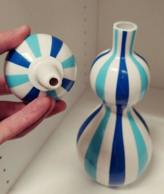 HAPPY CHIC Jonathan Adler GOURD bud Vase,  Aqua Blue Stripes,  Modern Fun.  Rare 3