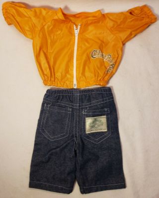 Vintage Cabbage Patch Doll Clothes Outfit Blue Jean Pants Orange Satin Jacket
