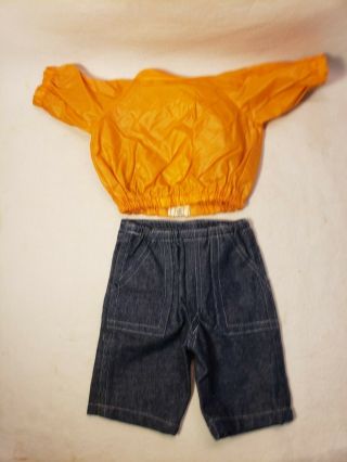 Vintage Cabbage Patch Doll Clothes Outfit Blue Jean Pants Orange Satin Jacket 3