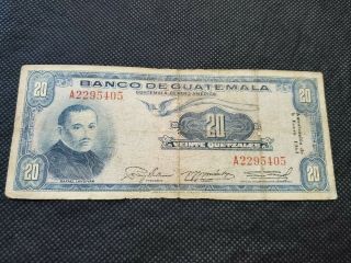 Banco De Guatemala 20 Quetzales 1964 Banknote Very Rare And Scarce
