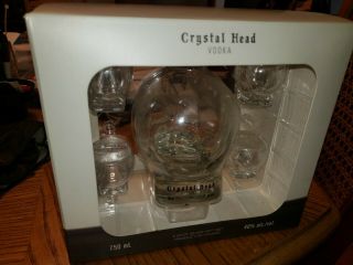 Crystal Head Vodka Bottle 750ml w/ Box RARE Signed By Dan Aykroyd EMPTY & shots 3