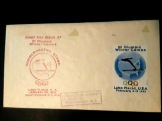 US FDC Block of 4 Ski Jumper 2cent Stamps SC 716 1932 cancel Rare Stamps on back 2