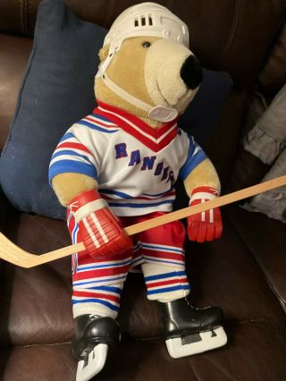 Rare 21 " Ny Rangers Teddy Bear In Uniform: Helmet,  Glove,  Skates