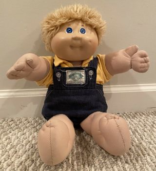 Vintage 1983 Cabbage Patch Boy Doll Denim Overalls Blue Eyes 16 Inches