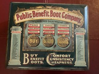 Antique Tin Box Advertising Quality Boots And Shoes