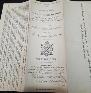 Civil War 1864 Quarterly Return Of Ordnance 3rd Quarter Rare History D.  C.