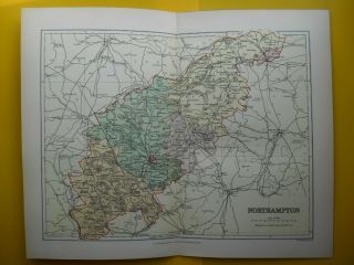 Northamptonshire County Map - F S Weller Map 1895 Fine Detail Coloured