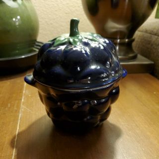 Very Rare Le Creuset Black Berry Jar Blue Petite Cocotte Coin Jar Stoneware