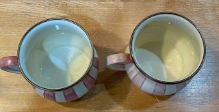 Mackenzie - Childs Bathing Hut Pink Enamel Coffee Tea Cups / Mugs - Set of 2 RARE 3