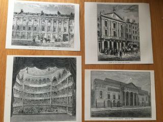 Antique Prints 1876 Drury Lane & Covent Garden Theatres London Engravings Art