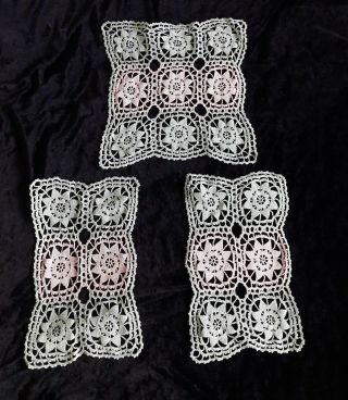 3 Matching Vintage Hand Crocheted Cotton Doily 