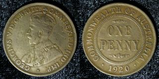 Antique 1920 Commonwealth Of Australia One Penny George V