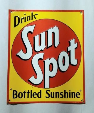 Drink Sun Spot " Bottled Sunshine " Embossed Metal Sign Vintage.  Rare