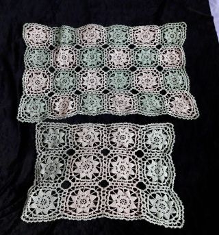 2 Oblong Vintage Hand Crocheted Cotton Doily 