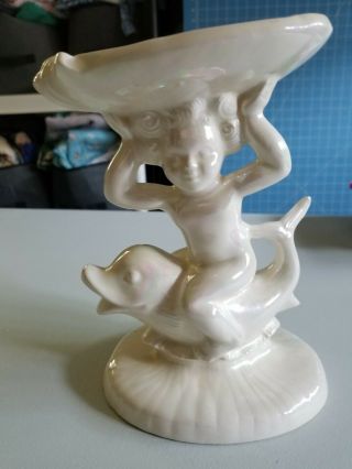 Holland Mold Ceramic Soap Dish Dolphin W/ Cherub Baby On Back Of Dolphin.