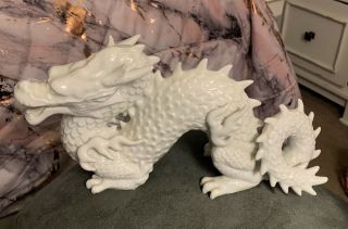 Rare Fitz And Floyd White Porcelain Dragon Sculpture Figurine F22/32 Chinese 11”