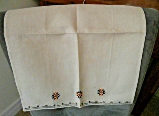 Vintage Beige Irish Linen Hand Embroidery Chair Back Cover 20 " X 14 "