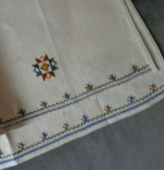 VINTAGE BEIGE IRISH LINEN HAND EMBROIDERY CHAIR BACK COVER 20 