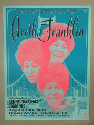 Aretha Franklin Concert Poster Rare Kii Arens Oracle Oakland 2015 18x24 Babyface