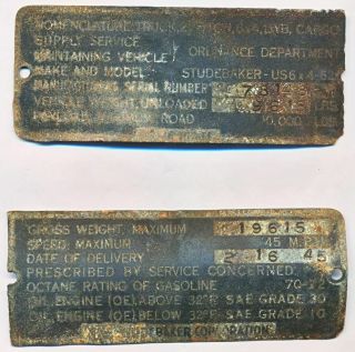 16 Feb 1945 Late War Wwii Rare Lend Lease Studebaker Truck Relic Tag Specs Signs