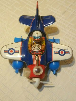 Vintage Tin Japan " Bomber " Plane W/pilot Battery Operated Very Rare 1940 