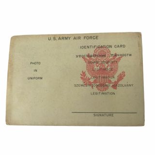 World War Ii Us Army Air Force Pilot Identification Card Unsigned Rare