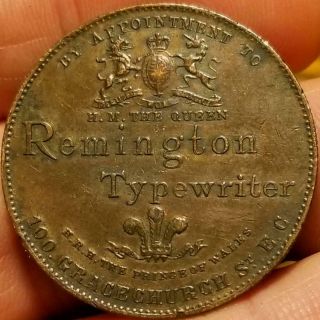Antique Dated 1896 Remington Typewriter Token Medal British Uk Queen Victoria