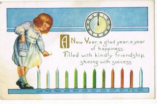 Antique Year Postcard (whitney Made) Girl Lighting Candles Of The Months