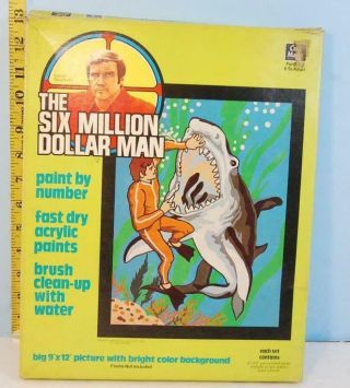 1975 The Six Million Dollar Man Paint By Number Craft Master Jaws Of Death Rare