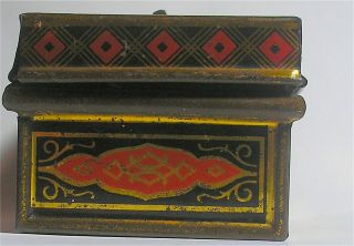 Vintage / Antique Tinplate Cash / Money Box Tin With Lock & Key Made in England 3