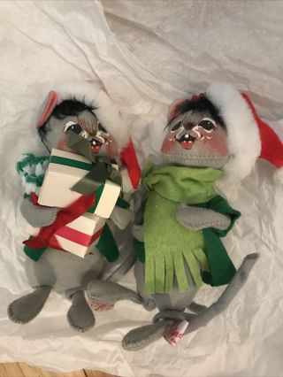 Vintage Annalee Dolls Christmas Mice Set Of Two