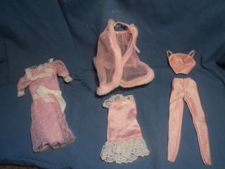 Vintage Barbie Doll Clothes Pink & Pretty Fur Trim Stole Cape Top Pants Dress