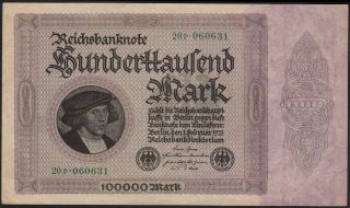 1923 100000 Mark Germany Vintage Paper Money Banknote Currency Bill Antique Aunc