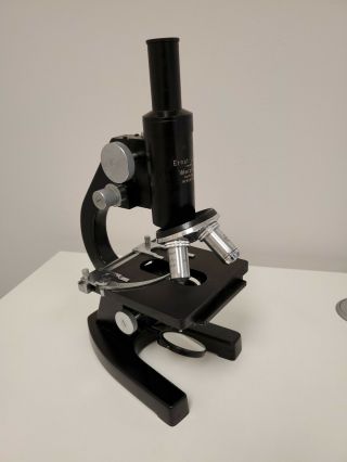 Rare Vintage Ernst Leitz Wetzlar German Microscope w Case and 3