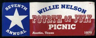Rare 1979 Seventh Annual Willie Nelson 4th Of July Picnic Bumper Sticker - Look