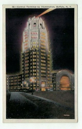 Ny Buffalo York Antique Post Card - " Central Terminal By Illumination "
