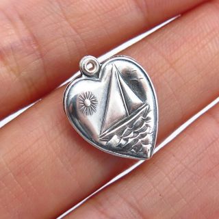 Antique Victorian Sterling Silver Sailboat Puffy Heart Charm Pendant