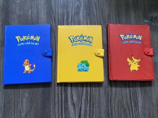 Rare Nintendo Pokemon Card Binders,  Red Yellow Blue Bulbasaur Pikachu Charmander