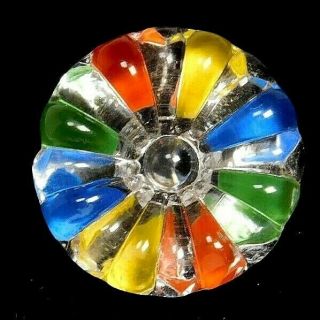 Antique Vtg Button Glass Flower With Color Enamel Back J7