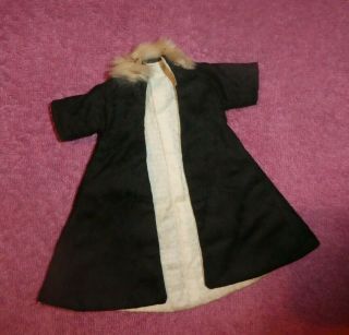 Vintage Barbie Doll Clothes - Vintage Barbie Clone Black Coat With Fur Collar