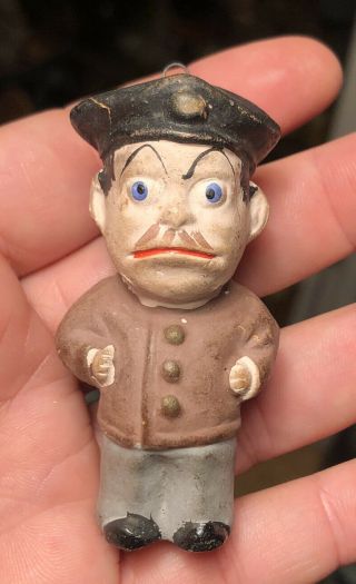 Rare Antique German Chalkware Composition Soldier Character Christmas Ornament