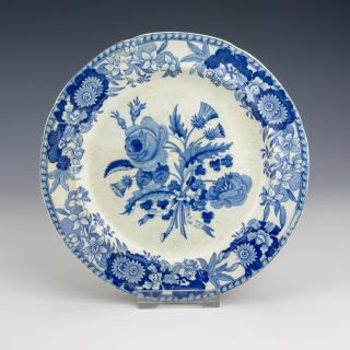 Antique Spode Pottery - Blue & White Transferware Union Wreath Plate