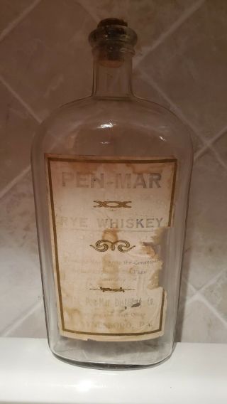 Rare Large Pen Mar Rye Whiskey Distillery Bottle Flask Waynesboro Pa Penn